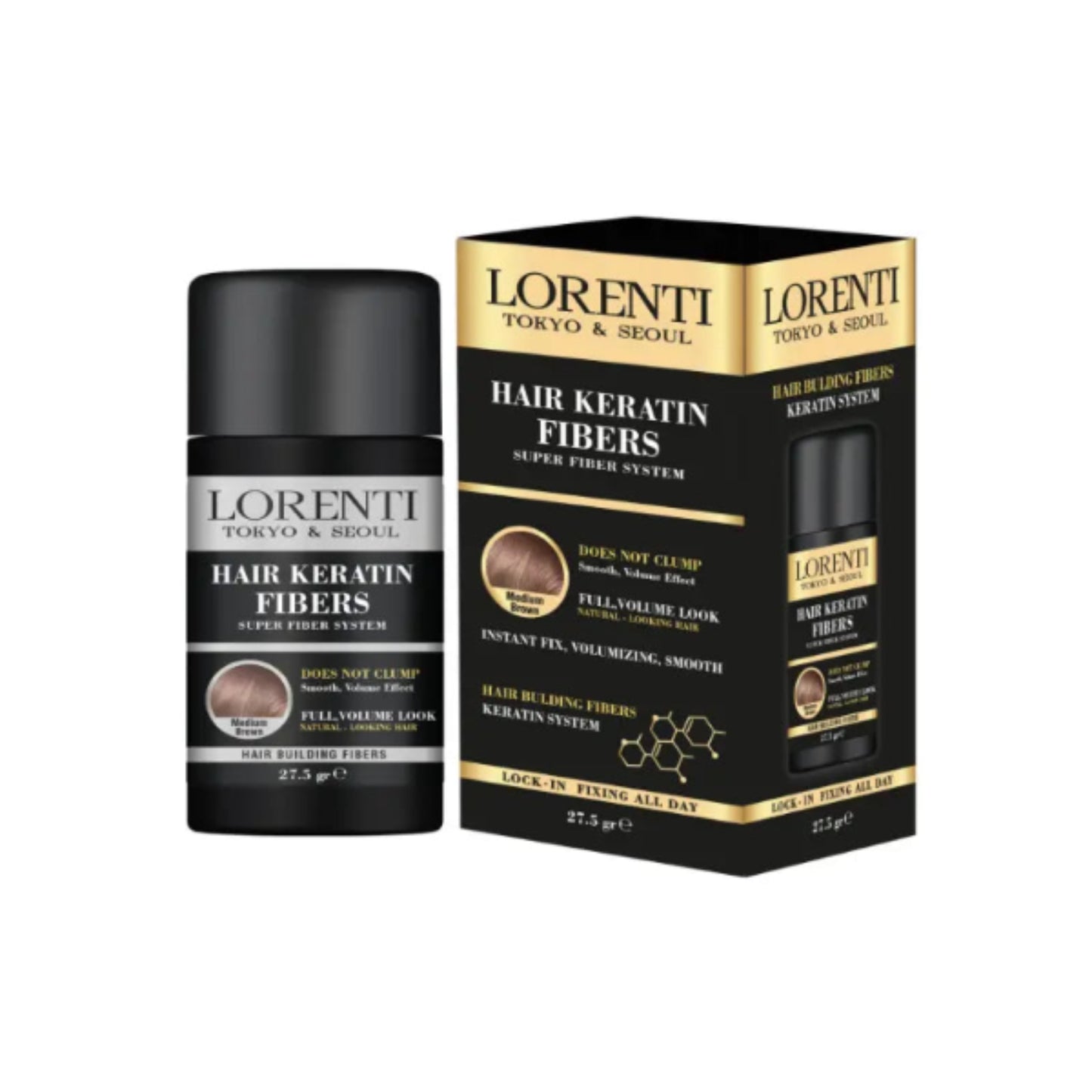 Lorenti hair keratin fibers packaging on a white background