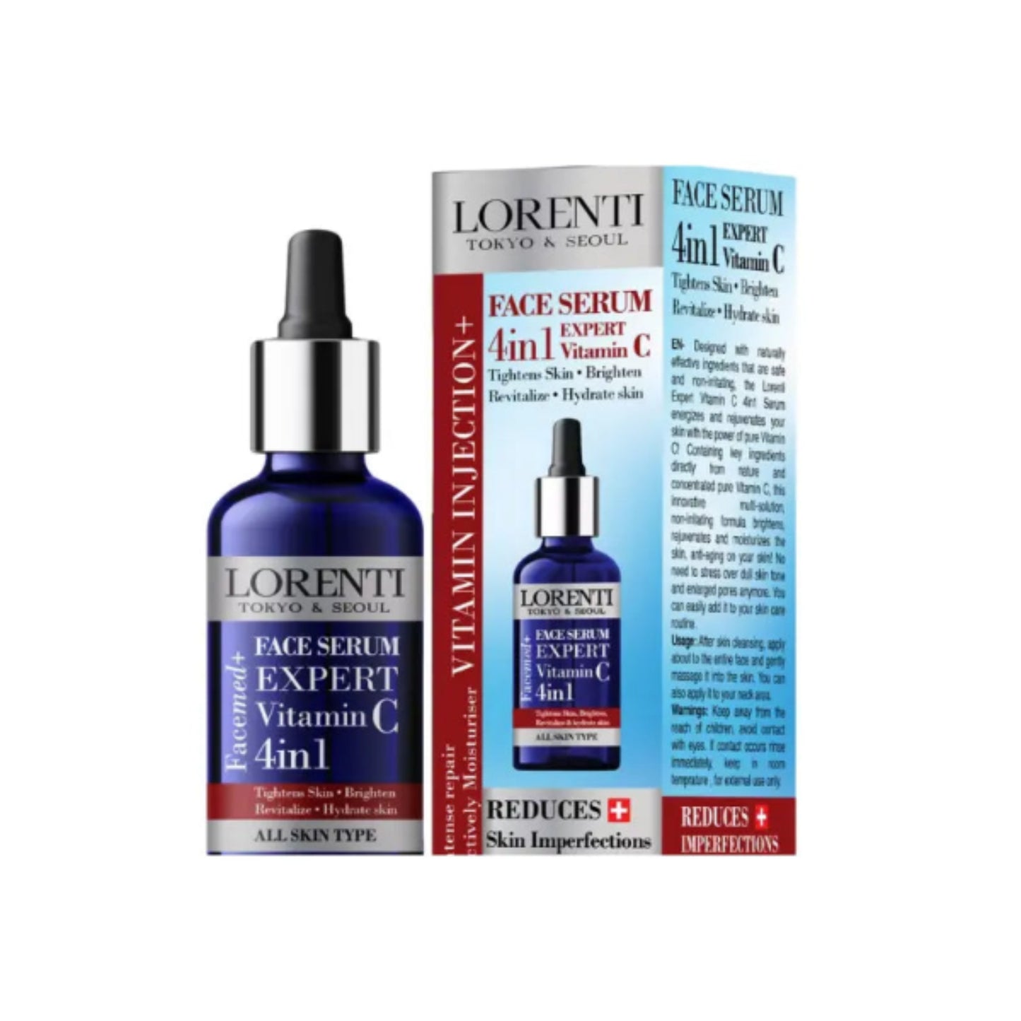 Lorenti face serum with packaging on a white background