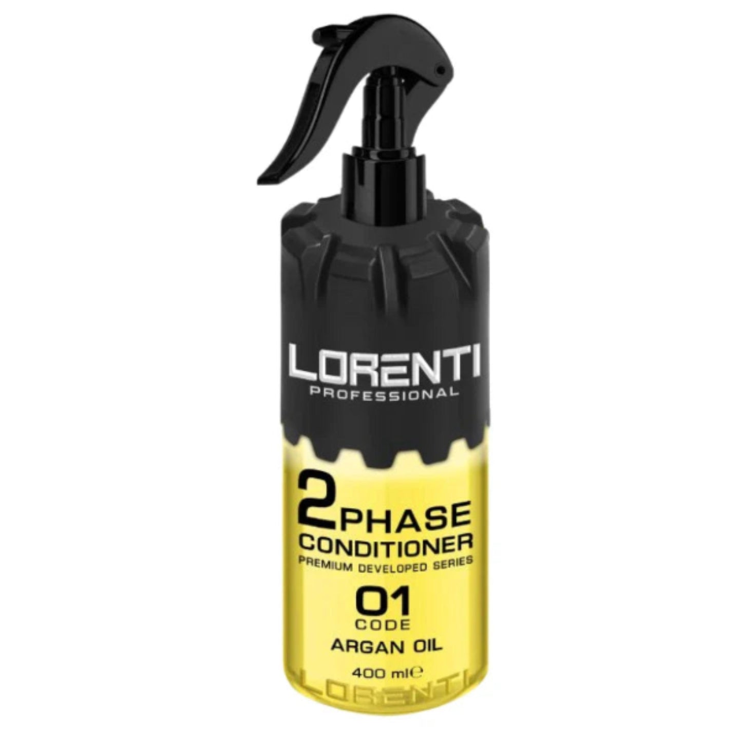 Lorenti 2 Phase Conditioner bottle with black and yellow design on a white background