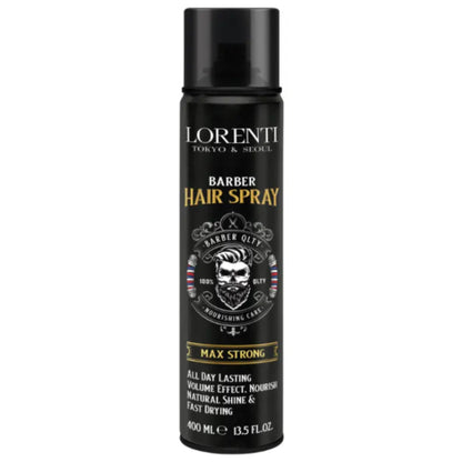 Lorenti Barber Hair Spray can on a white background