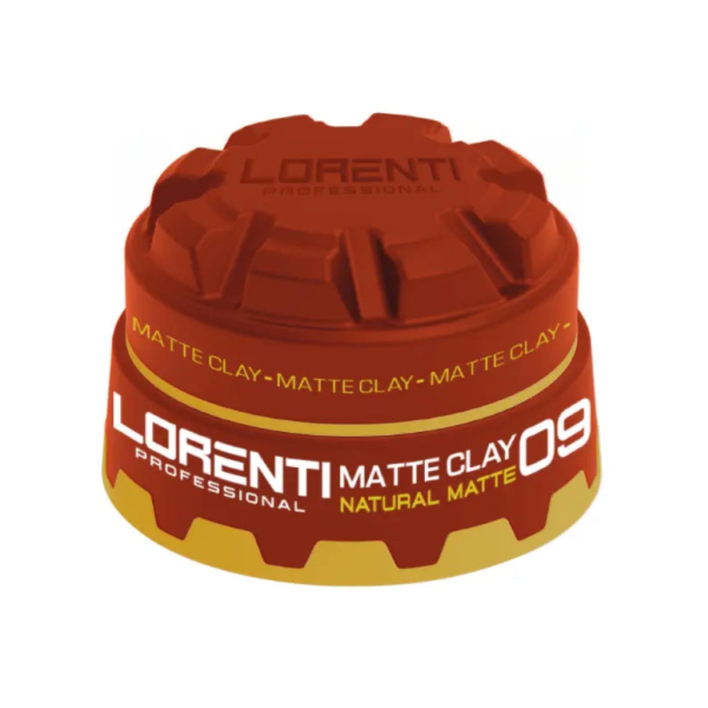 Red container of Lorenti Matte Clay on a white background