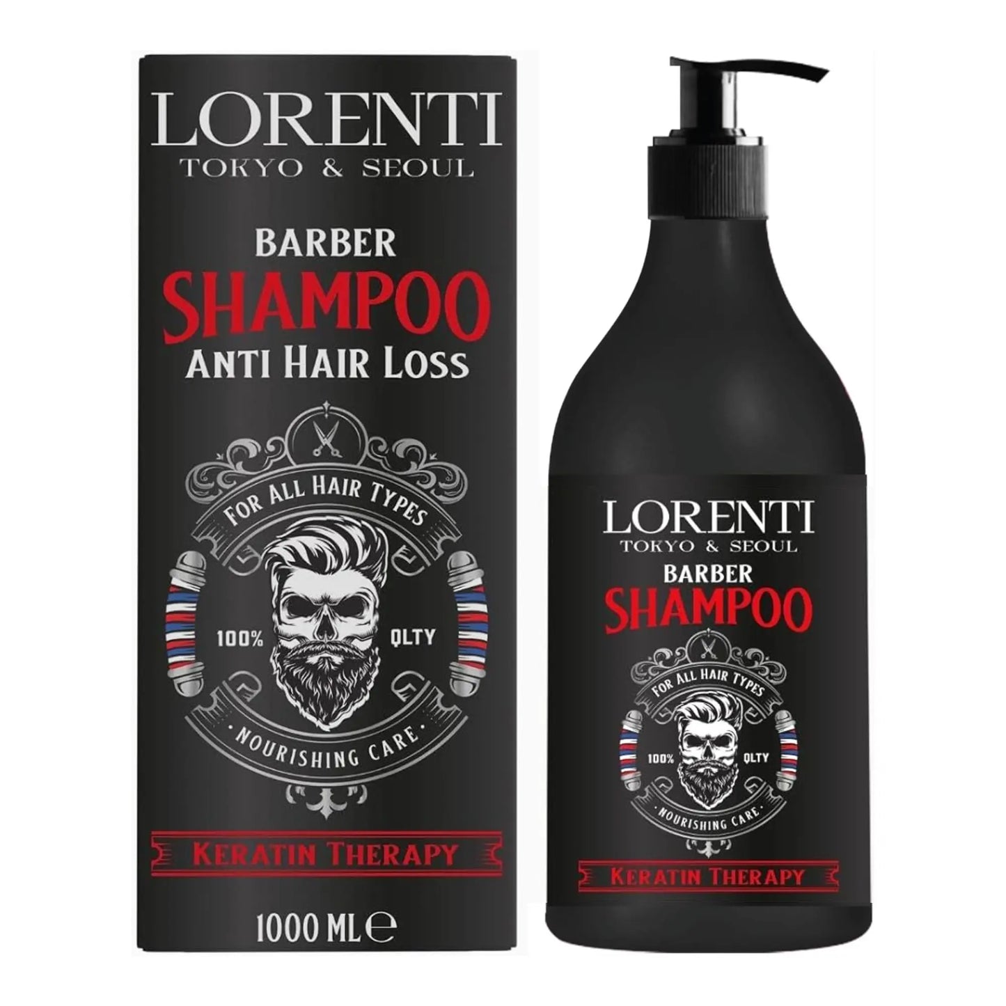 Lorenti Barber Shampoo for anti hair loss with packaging on a white background