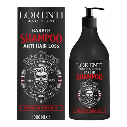 Lorenti Barber Shampoo for anti hair loss with packaging on a white background