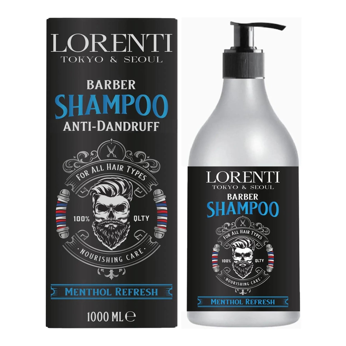 Lorenti Barber Shampoo Anti-Dandruff packaging and bottle on a white background