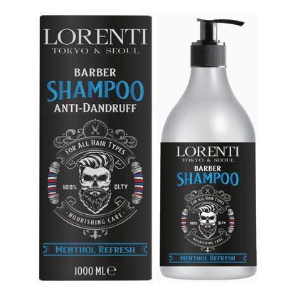 Lorenti Barber Shampoo Anti-Dandruff packaging and bottle on a white background