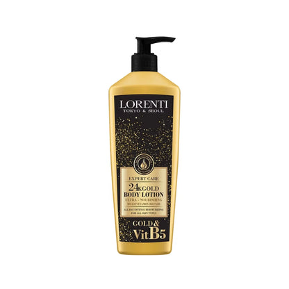 Lorenti 24K Gold Body Lotion bottle on a white background