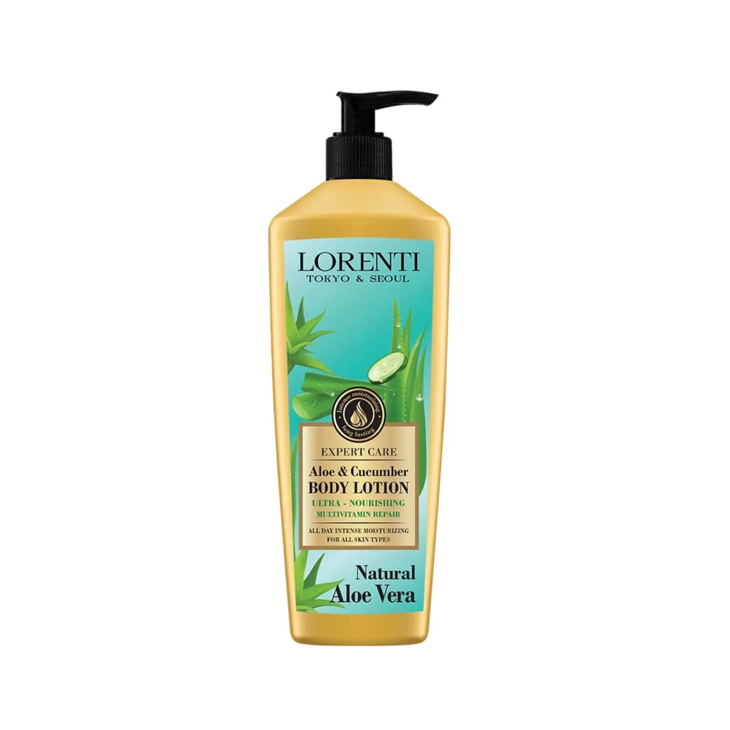 Lorenti aloe vera body lotion bottle on a white background