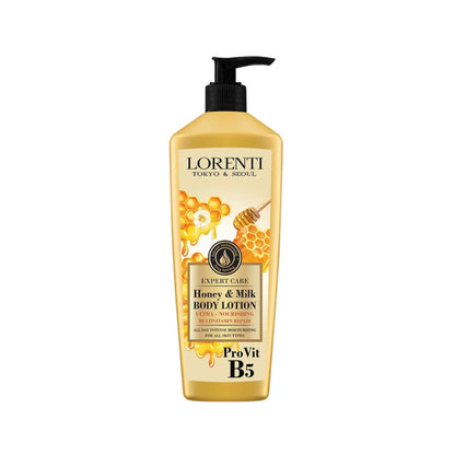 Lorenti honey and milk body lotion bottle on a white background