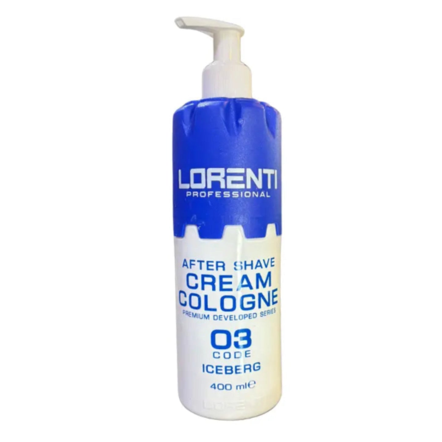 Lorenti after shave cream cologne bottle on a white background