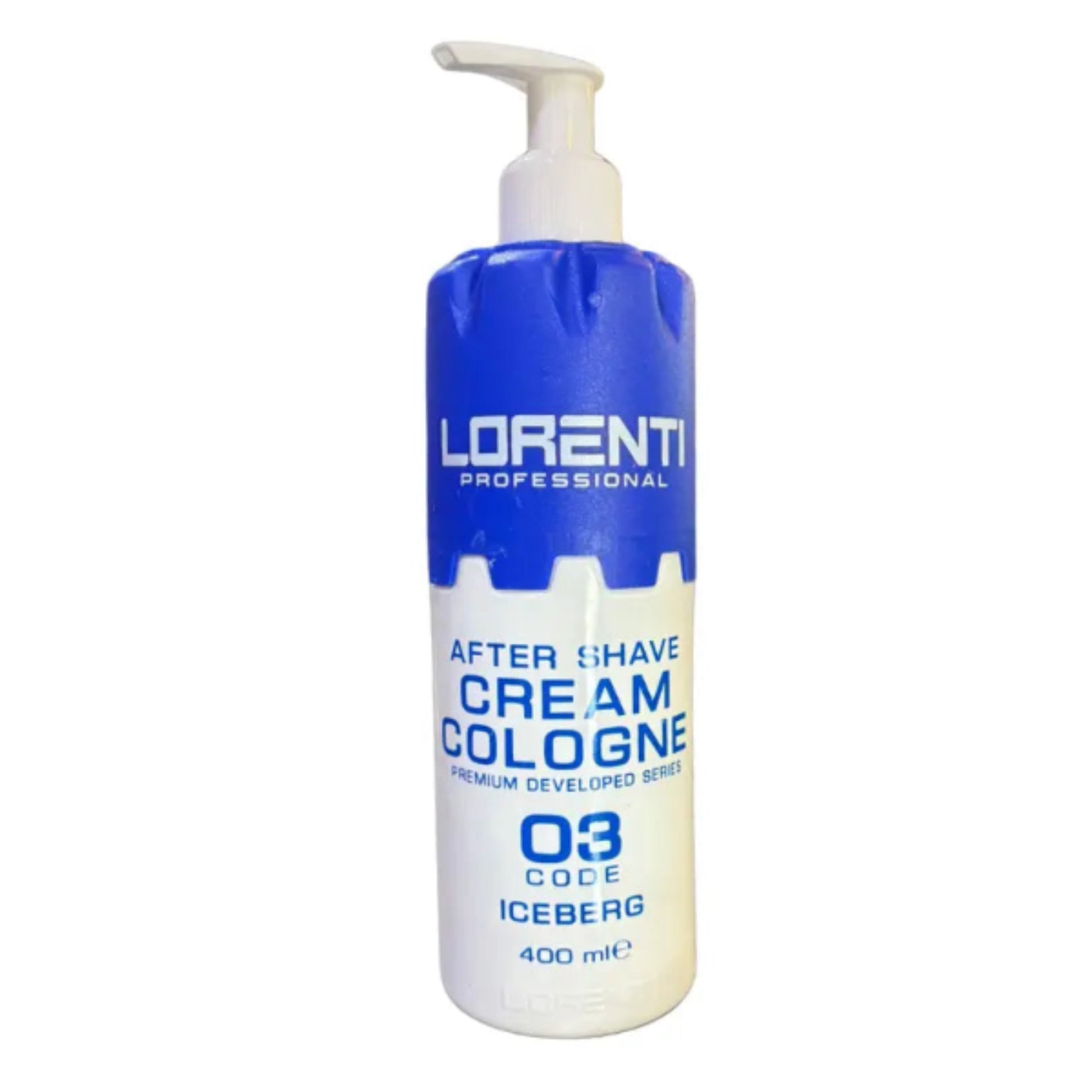 Lorenti after shave cream cologne bottle on a white background