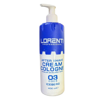 Lorenti after shave cream cologne bottle on a white background