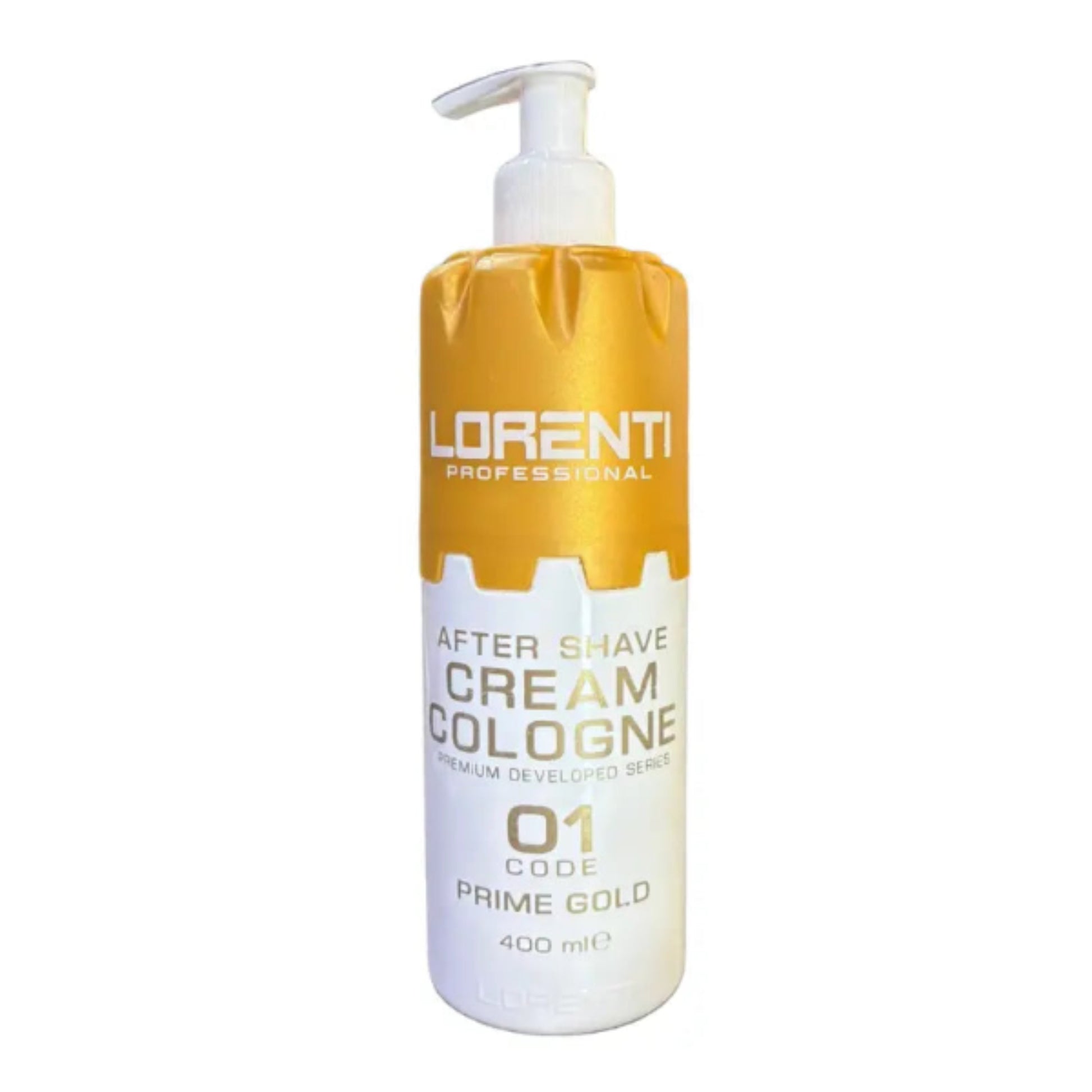 Lorenti after shave cream cologne bottle on a white background