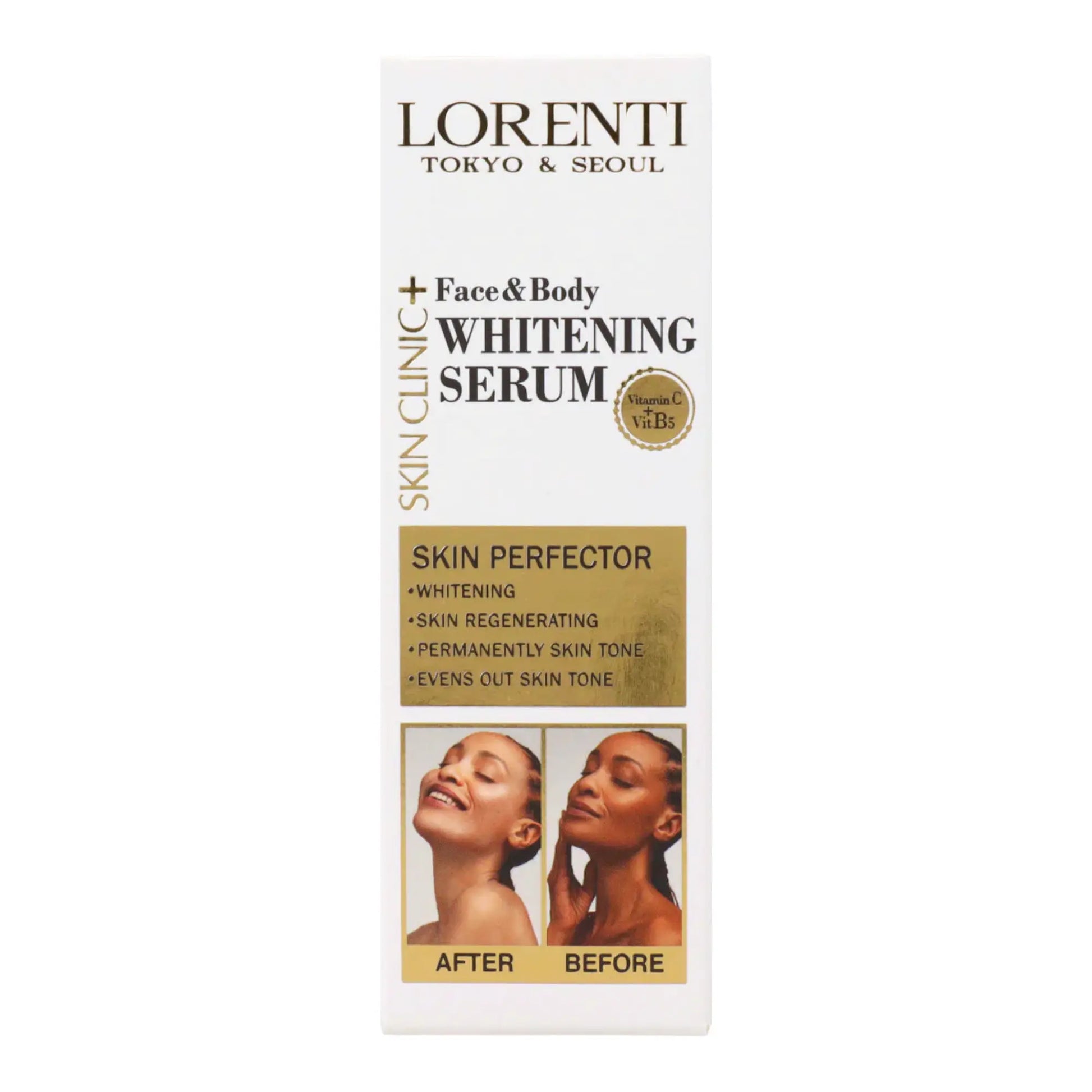 Lorenti Skin Clinic Face & Body Whitening Serum packaging on a white background