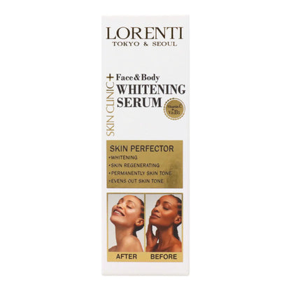 Lorenti Skin Clinic Face & Body Whitening Serum packaging on a white background