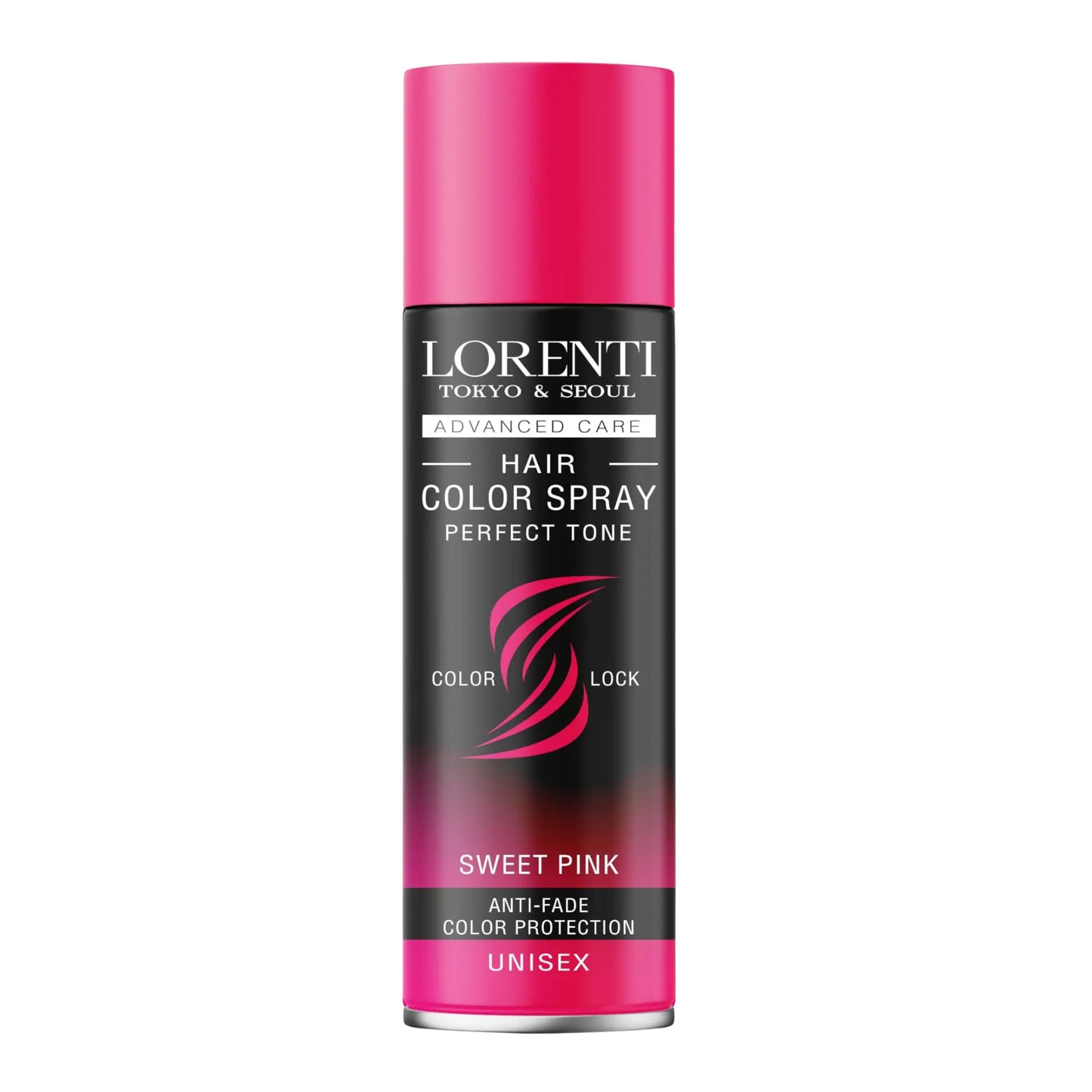 Lorenti hair color spray can in sweet pink on a white background