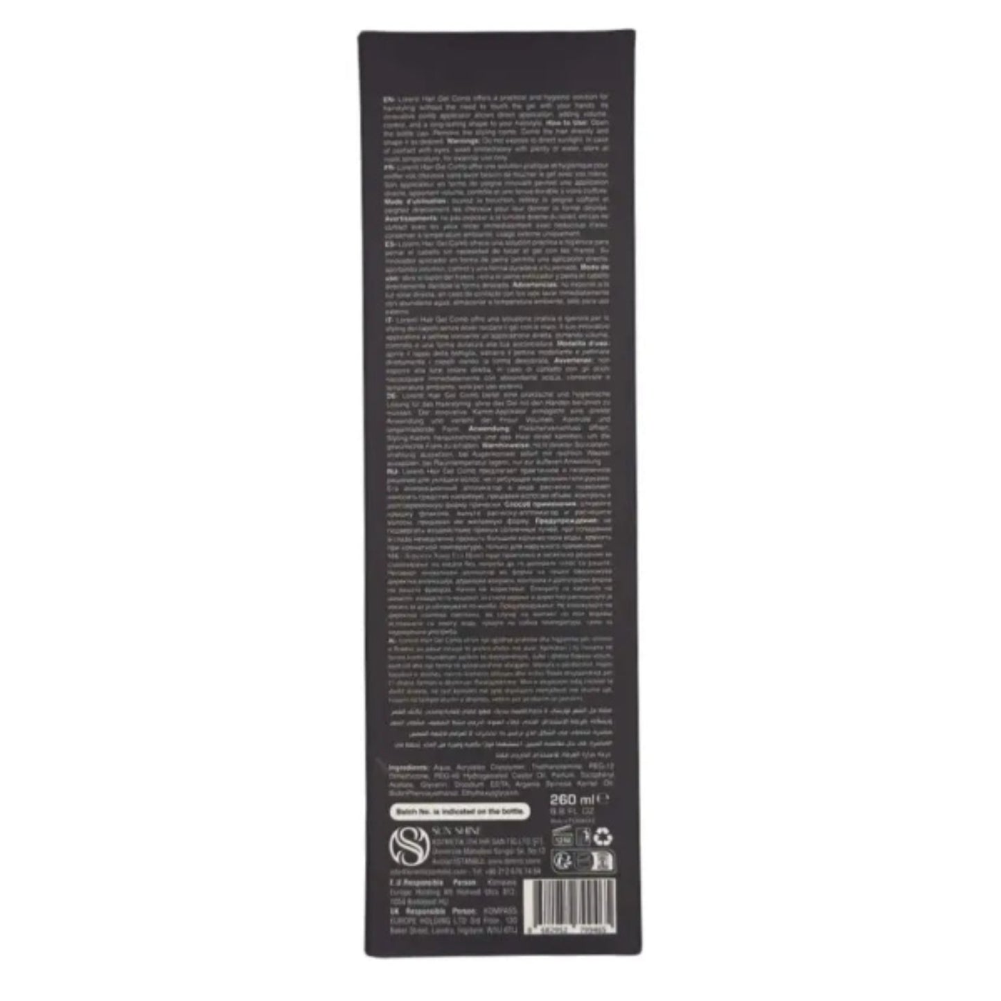 Lorenti Hair Comb Gel back of the packaging