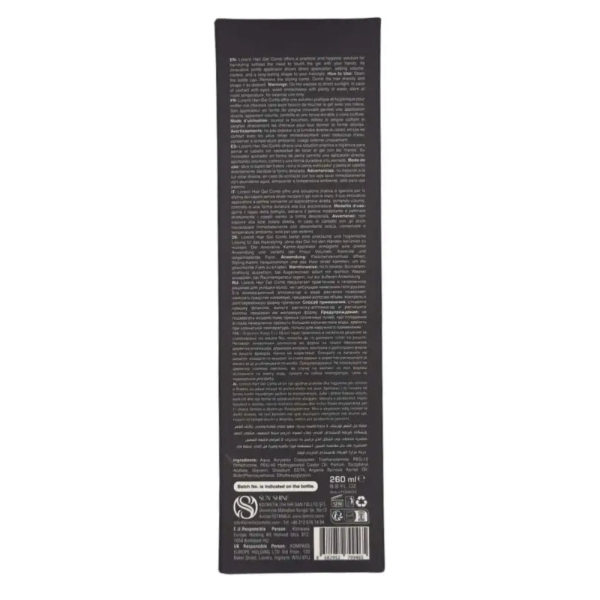 Lorenti Hair Comb Gel back of the packaging