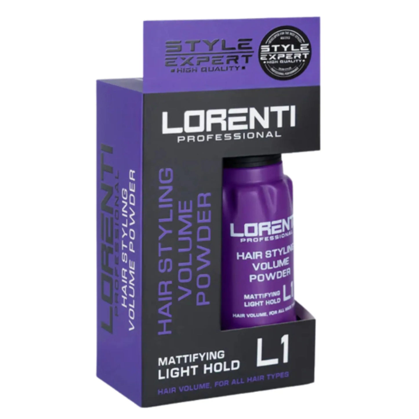 Lorenti Professional hair styling volume powder packaging on a white background