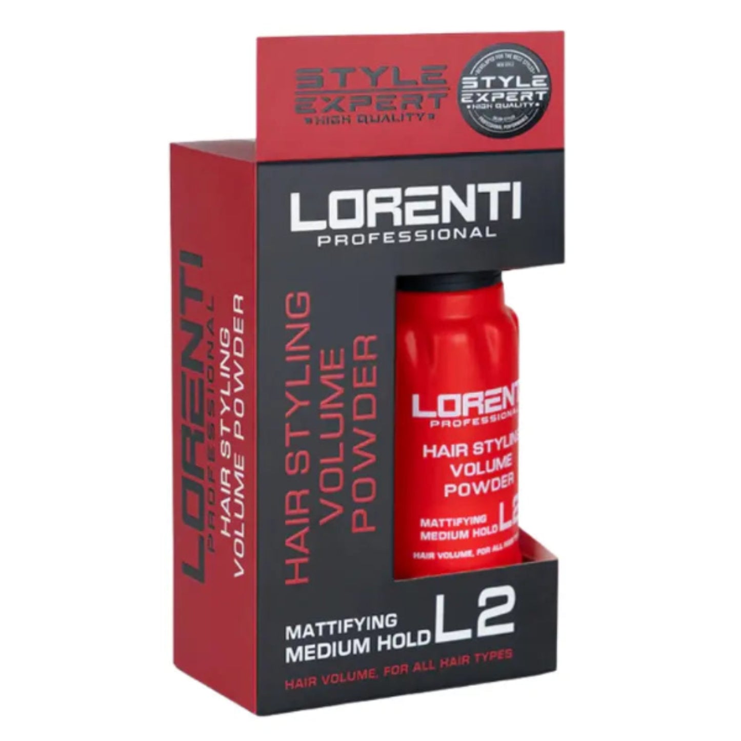 Lorenti Professional hair styling volume powder packaging on a white background